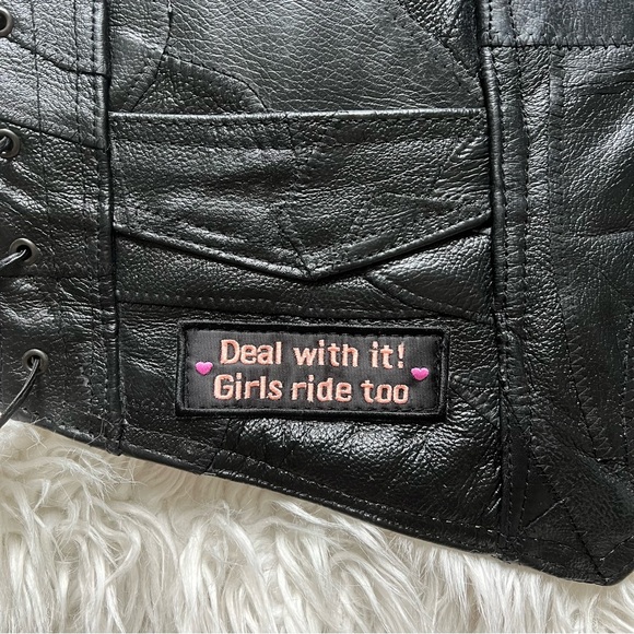 Diamond Plate Rock Design Genuine Leather Vest - Women's Motorcycle Jacket 🏍️ - Picture 5 of 9